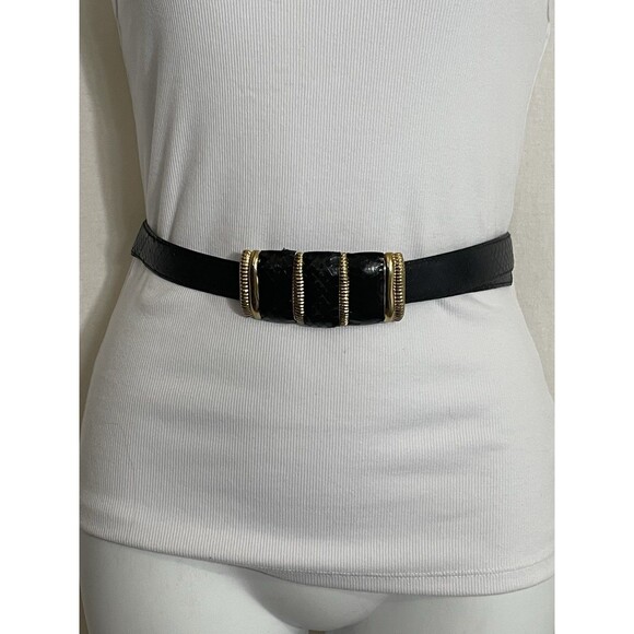 Vintage Milor Snakeskin Leather Women\'s Belt Size S Black Gold READ main image 6
